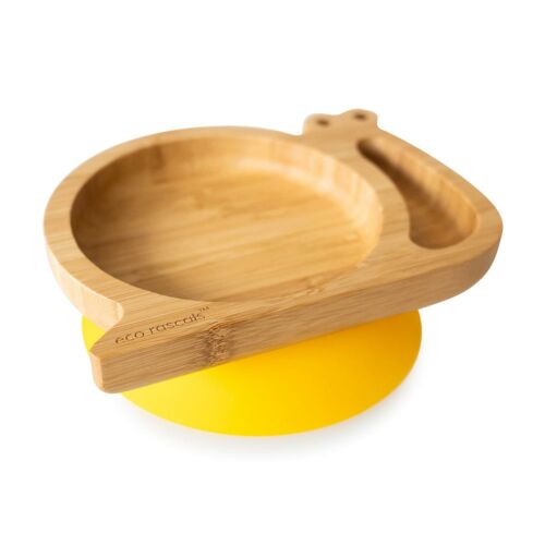 Csiga formájú, bambuszból készült tapadókorongos tányér - sárga