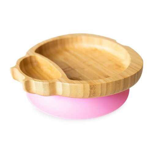 Katicabogaras, bambuszból készült tapadókorongos tányér - rózsaszín