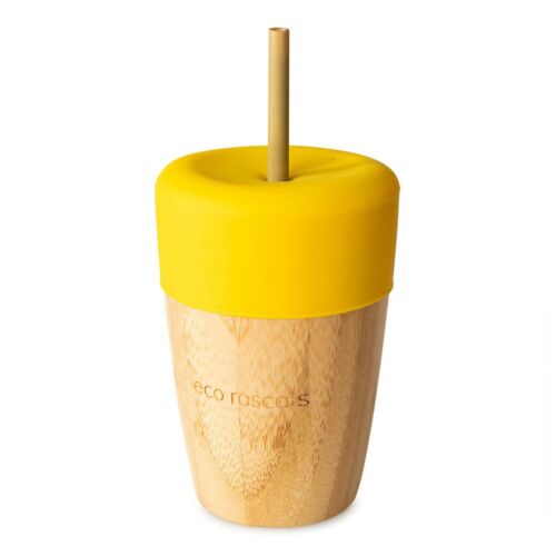 Bambusz pohár 210 ml + 2 db bambusz szívószállal - sárga