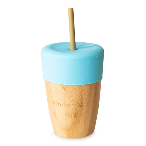 Bambusz pohár 210 ml + 2 db bambusz szívószállal - kék