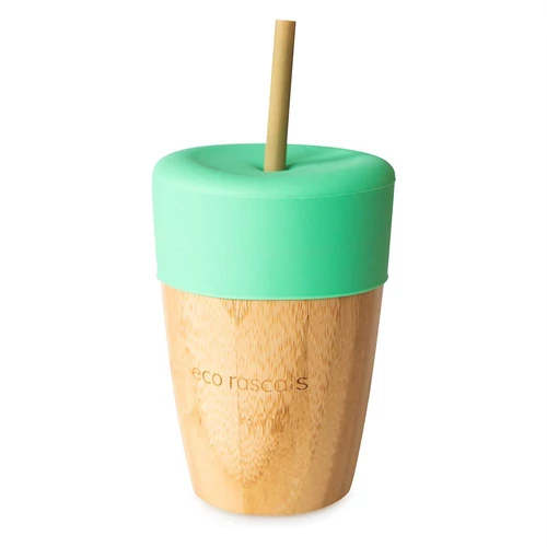 Bambusz pohár 210 ml + 2 db bambusz szívószállal - zöld
