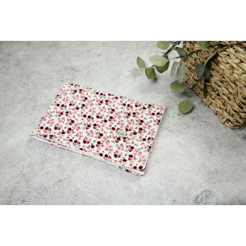 Muszlin takaró (dupla) - Apró virágos (rózsaszín) 100 x 75 cm